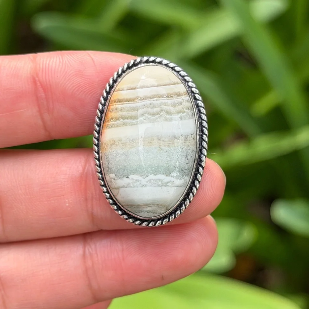 SIZE 8 925 silver plated imperial jasper ring 0522‎